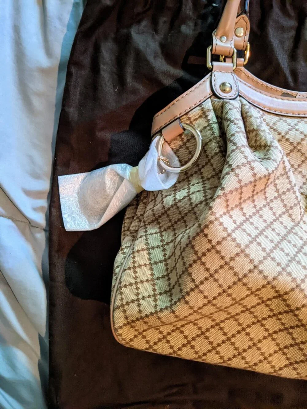 New Authentic Gucci Beige Diamante Medium Sukey Tote Canvas Leather Powder Pink